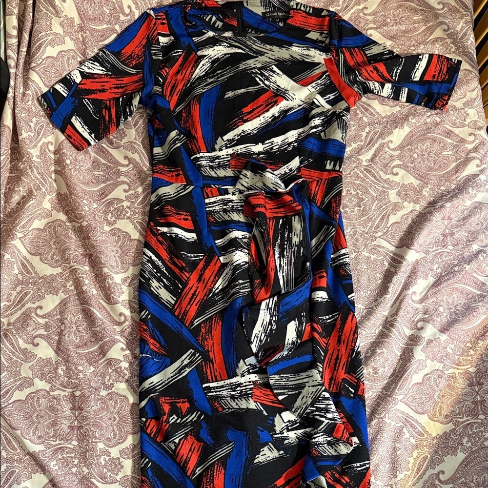 Elegant Abstract High Low Dress in Red, Blue, and Black​